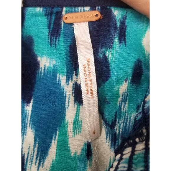 Free People Strapless Blue & Teal Abstract Print Mini Dress With Smocked Back - Picture 11 of 11